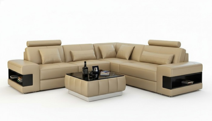 Ledercouch mat USB Wunnlandschaft Eckcouch Eck Garnitur Design Modern Sofa L6014B