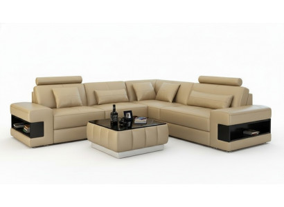 Ledercouch mat USB Wunnlandschaft Eckcouch Eck Garnitur Design Modern Sofa L6014B