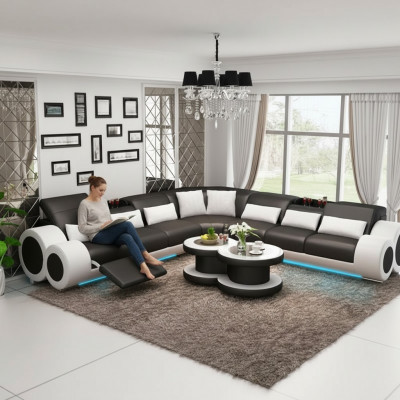 Wunnlandschaft Designer Sofa mat USB Grouss Polstersofa Lieder Sofas Eck Ecke Sëtz Schwaarz