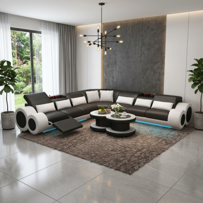 Wunnlandschaft Designer Sofa mat USB Grouss Polstersofa Lieder Sofas Eck Ecke Sëtz Schwaarz