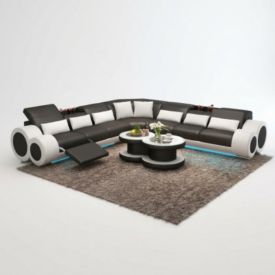 Wunnlandschaft Designer Sofa mat USB Grouss Polstersofa Lieder Sofas Eck Ecke Sëtz Schwaarz