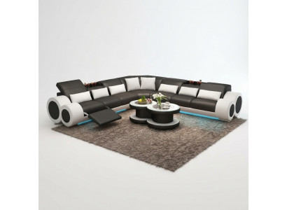 Wunnlandschaft Designer Sofa mat USB Grouss Polstersofa Lieder Sofas Eck Ecke Sëtz Schwaarz