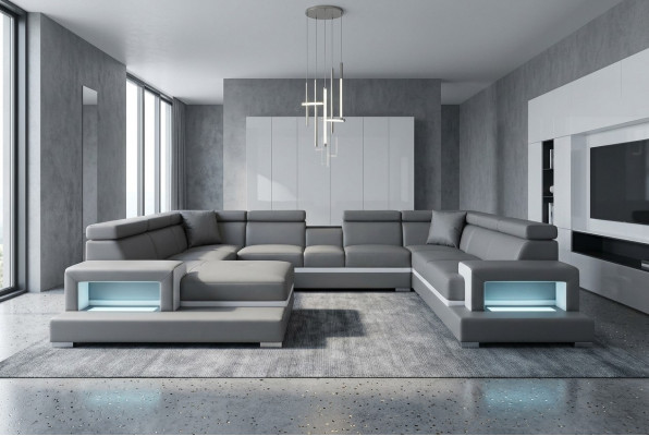 Modern Sofa Polster Wunnlandschaft Wunnzëmmer Polster Eck Couch USB + Luucht
