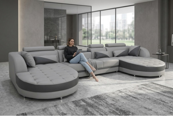 Wunnlandschaft Bettfunktioun Grouw Ecksofa U-Form Couch Design Polster USB Nei