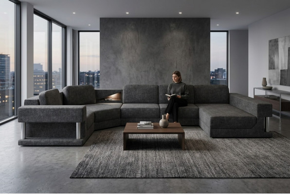 Ecksofa mat USB Polster Textil Design Sofa Garnitur Wohnlandschaft Parlament