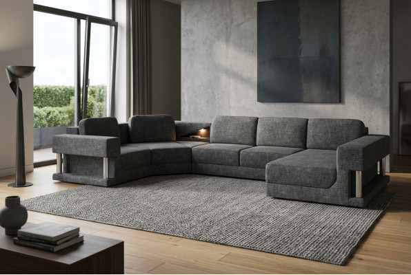 Ecksofa mat USB Polster Textil Design Sofa Garnitur Wohnlandschaft Parlament
