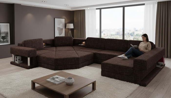 Eckcanapé mat USB Polstertextil Design Sofa Garnitur Wohnlandschaft Parlament