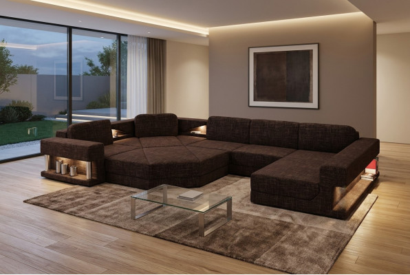 Eckcanapé mat USB Polstertextil Design Sofa Garnitur Wohnlandschaft Parlament
