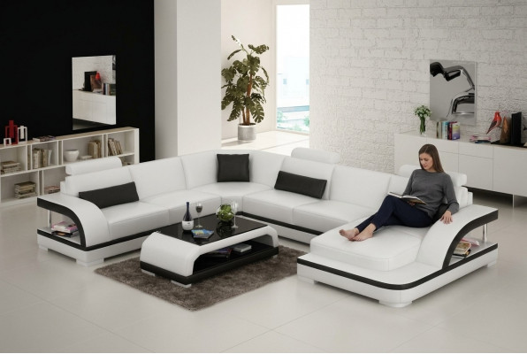 Ledersofa Canapé Wunnlandschaft Ecksofa Eck Garnitur Design Modern Sofa mat USB