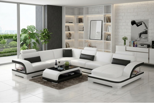 Ledersofa Canapé Wunnlandschaft Ecksofa Eck Garnitur Design Modern Sofa mat USB