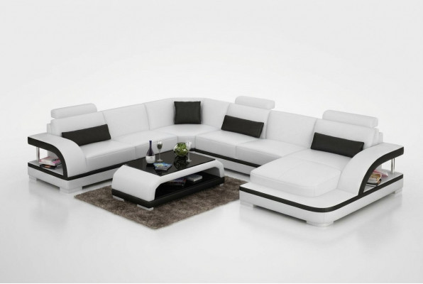 Ledersofa Canapé Wunnlandschaft Ecksofa Eck Garnitur Design Modern Sofa mat USB