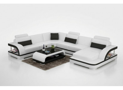 Ledersofa Canapé Wunnlandschaft Ecksofa Eck Garnitur Design Modern Sofa mat USB