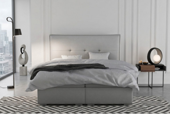 Boxspring-Bett Hotel Duebel Textil Grau Luxus Better Polster Bettkëscht Funktioun