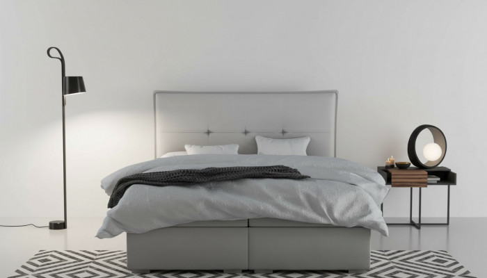 Boxspring-Bett Hotel Duebel Textil Grau Luxus Better Polster Bettkëscht Funktioun