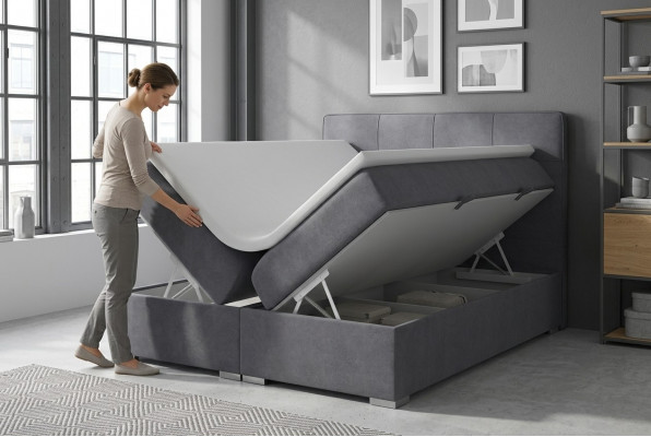 Boxspring Bett Hotel Duebel Samt Textil Luxus Better Polster Bettekasten Funktioun