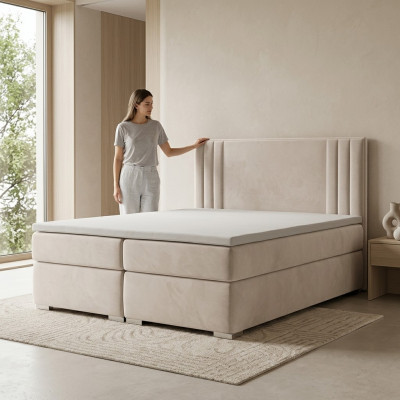 Boxspringbett Hotel-Doppelbett Luxusbetter Polsterfunktioun Bettkëscht Beige