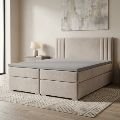Boxspringbett Hotel-Doppelbett Luxusbetter Polsterfunktioun Bettkëscht Beige