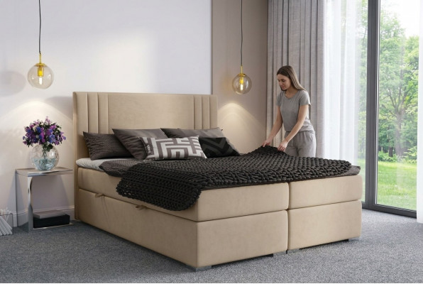 Boxsprang Bett Hotel Duebel Beige Textil Luxus Better Polster Këscht Fonctionalitéit