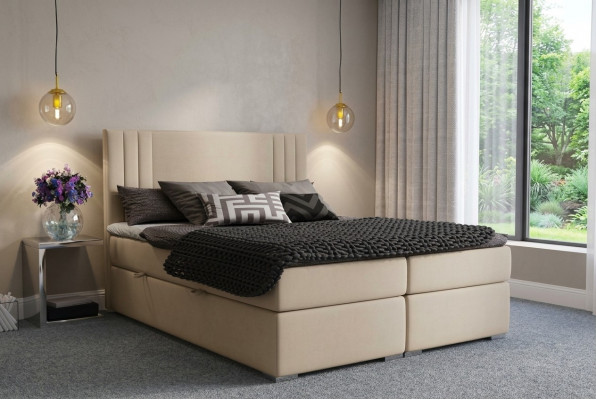 Boxsprang Bett Hotel Duebel Beige Textil Luxus Better Polster Këscht Fonctionalitéit