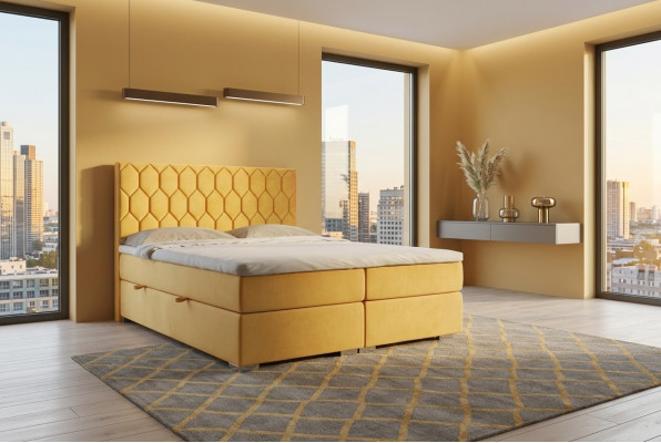 Boxspringbett Hotel Duebel Luxus Better Polsterfunktioun Bettkëscht Giel Samett