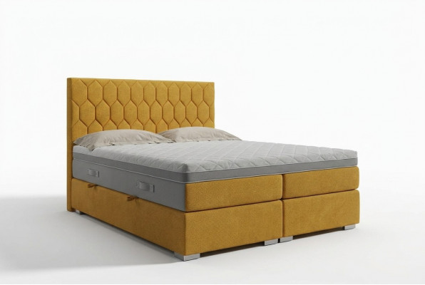 Boxspringbett Hotel Duebel Luxus Better Polsterfunktioun Bettkëscht Giel Samett