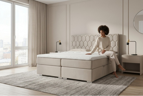 Boxspring Bett Hotel Luxus Better Polster Funktioun Këscht Beige Duebel 180x200