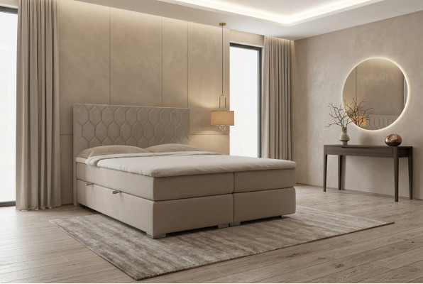 Boxspring Bett Hotel Luxus Better Polster Funktioun Këscht Beige Duebel 180x200