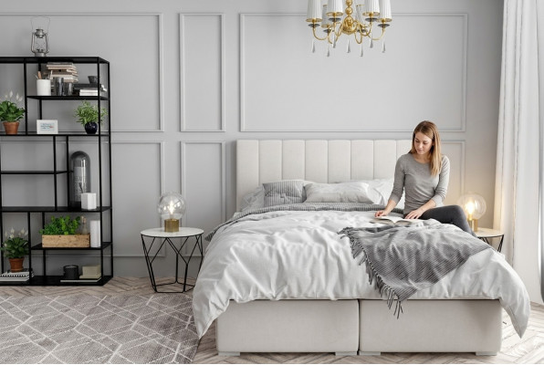 Boxspring Bett Hotel Duebel Luxus Better Polster Bettkëscht Funktioun Beige Nei