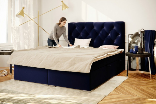 Boxspringbett Hotel Duebel Blo Textil Luxus Bettgestellen Polster Bettkëscht Funktioun