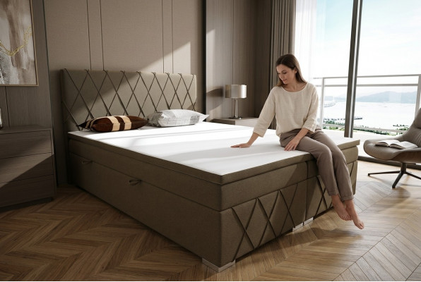 Boxspring-Bett Hotel Duebel Samt Luxus Better Gepolstert Bettkëschte Funktioun Braun