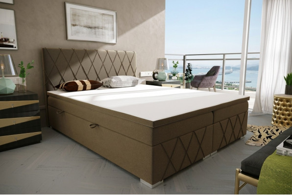 Boxspring-Bett Hotel Duebel Samt Luxus Better Gepolstert Bettkëschte Funktioun Braun