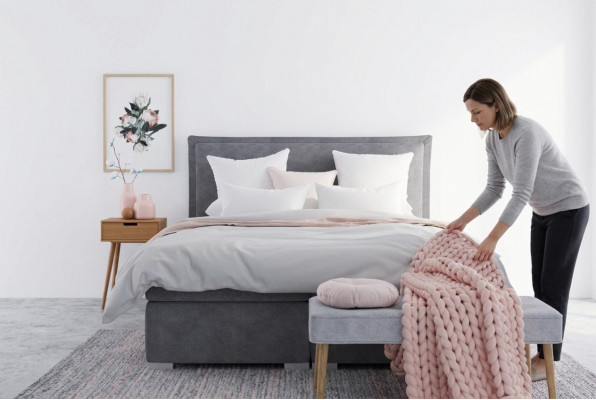 Modern Hotel Boxspring Better Duebel Luxus Bett Polster Këscht Funktioun Stof