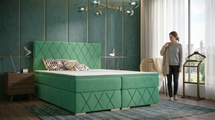 Boxspring Bett Komplett Set mat Matratze & Topper Luxus Polster Textil Better