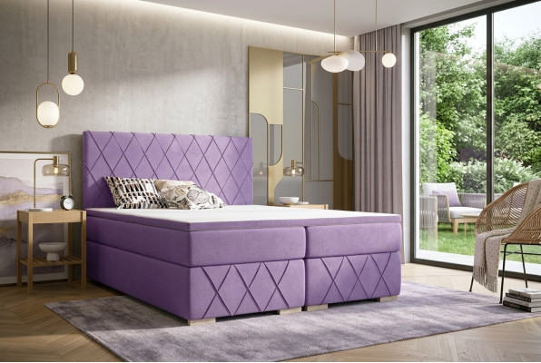 Komplett Set Matrass & Topper Boxspring Bett Lila Stoff 180x200cm Better