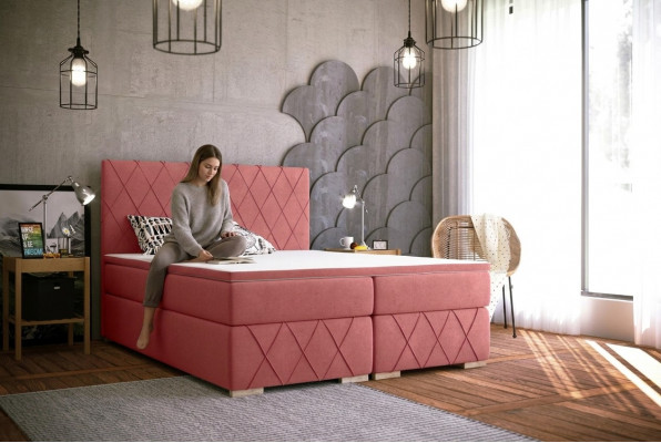 Komplett Set Matratz & Topper Boxspring Bett Rosa Gepolstert 180x200cm Betten Nei