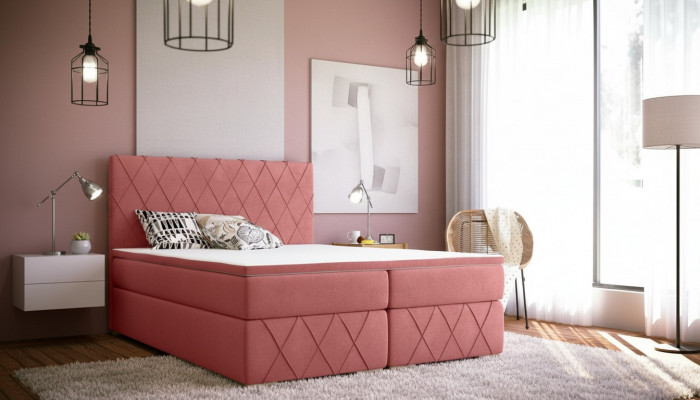 Komplett Set Matratz & Topper Boxspring Bett Rosa Gepolstert 180x200cm Betten Nei