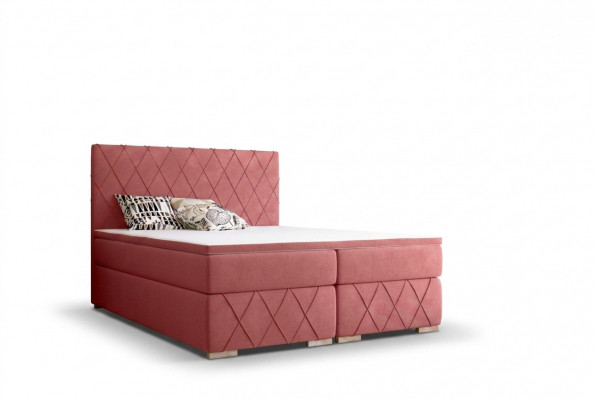 Komplett Set Matratz & Topper Boxspring Bett Rosa Gepolstert 180x200cm Betten Nei