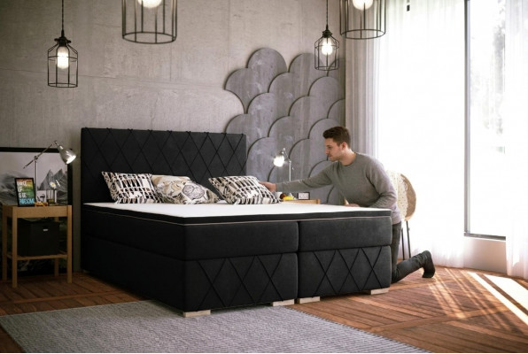 Komplett Set Matrass & Topper Boxspring Bett Schwaarz Polster 180x200cm Better