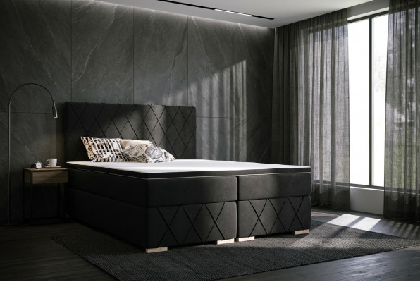 Komplett Set Matrass & Topper Boxspring Bett Schwaarz Polster 180x200cm Better