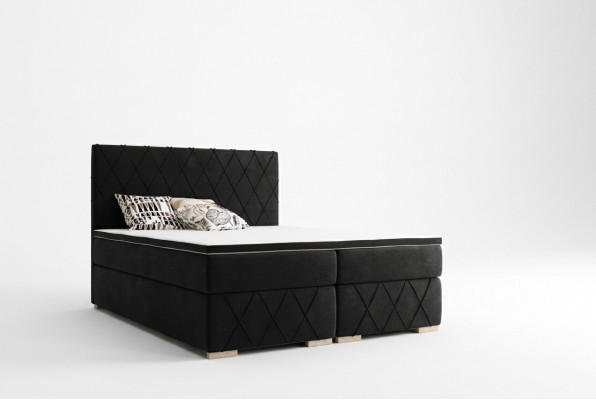 Komplett Set Matrass & Topper Boxspring Bett Schwaarz Polster 180x200cm Better