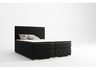 Komplett Set Matrass & Topper Boxspring Bett Schwaarz Polster 180x200cm Better