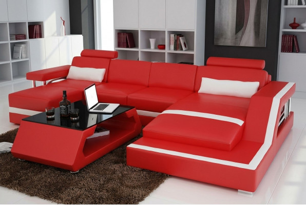 Designer Eckséi Sofa Wunnlandschaft Grouss Moderne Ledersofa + USB Couch Polster
