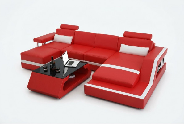 Designer Eckséi Sofa Wunnlandschaft Grouss Moderne Ledersofa + USB Couch Polster