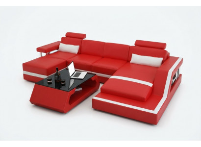 Designer Eckséi Sofa Wunnlandschaft Grouss Moderne Ledersofa + USB Couch Polster