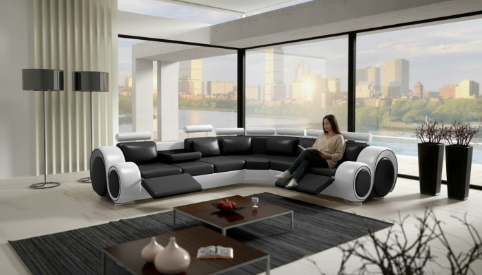 Ecksofa Berlin Eckcouch +USB Polster Wunnlandschaft Eck Garnitur Relaxfunktioun