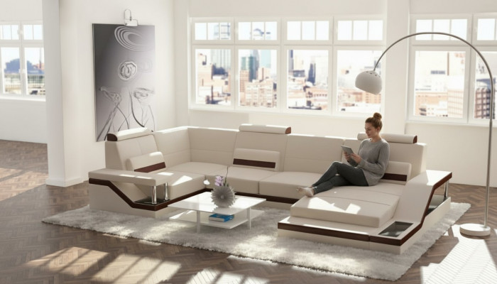 Wunnlandschaft Canapé + USB Polstersëtz Eckcanapé Garnitur Textil Stoff Lieder Canapéen