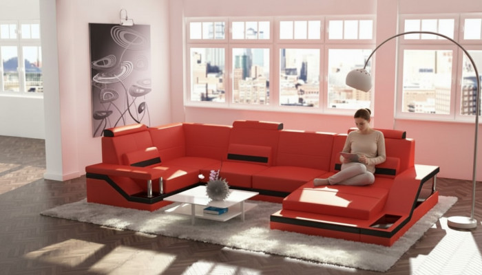 Wunnlandschaft Canapé Eck Ecksofa Garnitur Textil Stoff Lieder Canapéen Canapé mat USB
