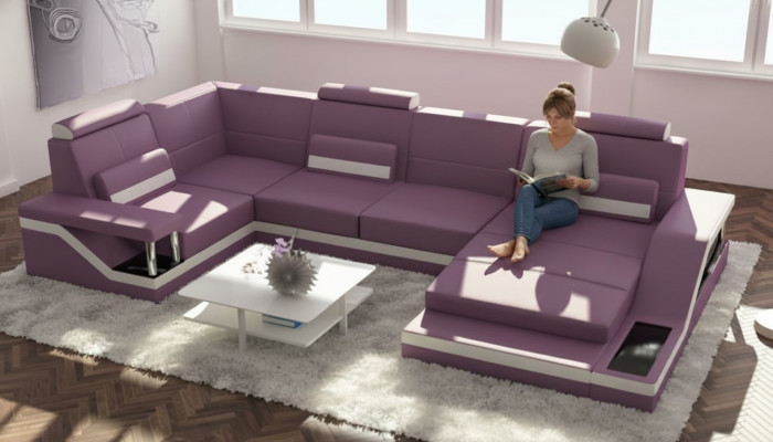 Wunnlandschaft Sofa mat USB Polster Ecksofa Garnitur Textil Stoff Lieder Sofae