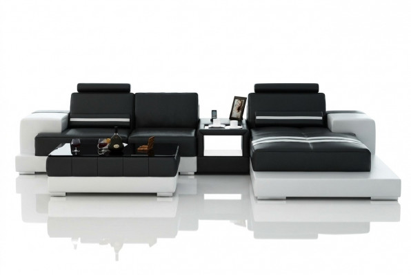 Ledersofa Ecksofa Sofa mat USB, Design Sëtz Polster Garnitur Wunnlandschaft 2725B