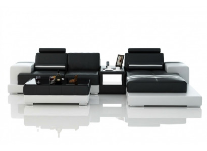 Ledersofa Ecksofa Sofa mat USB, Design Sëtz Polster Garnitur Wunnlandschaft 2725B